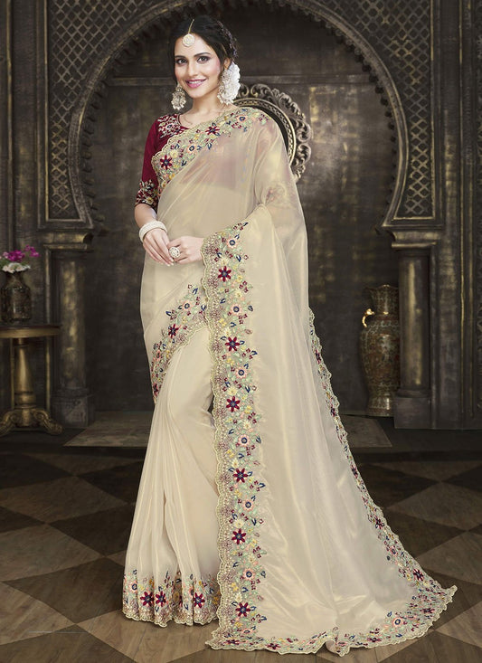 Classic Tissue Off White Embroidered Saree