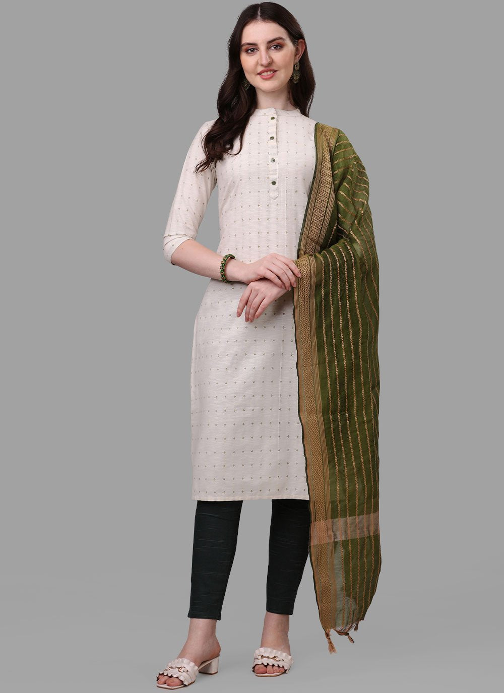 Salwar Suit Cotton Off White Weaving Salwar Kameez