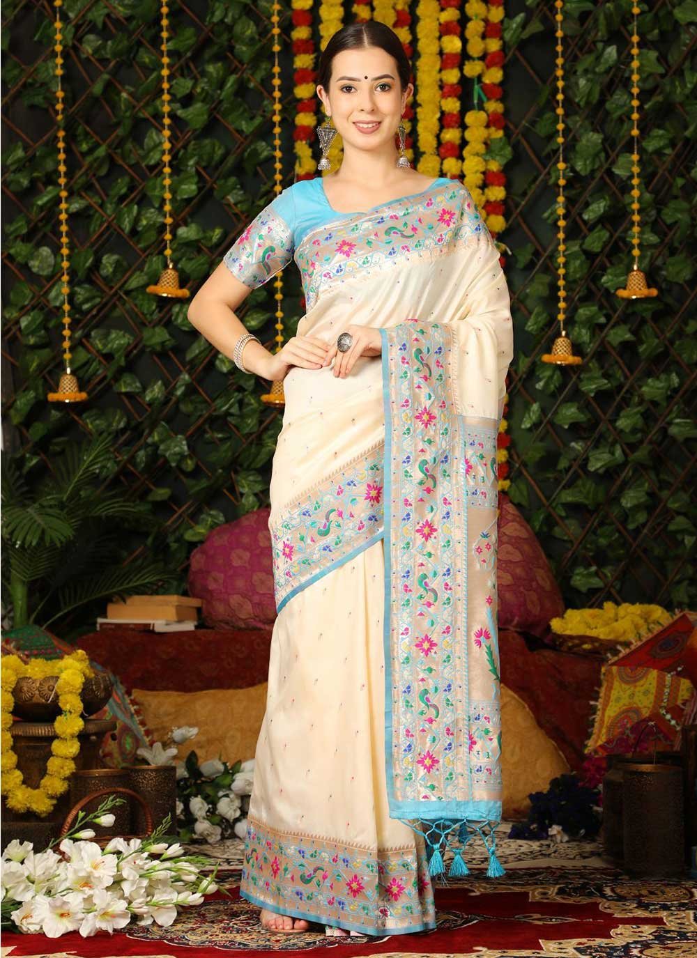 Classic Banarasi Silk Off White Woven Saree