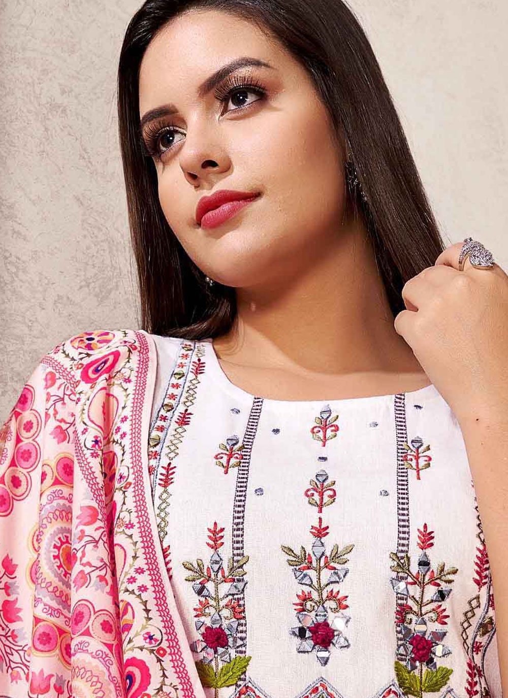 Designer Kurti Cotton Off White Digital Print Kurtis