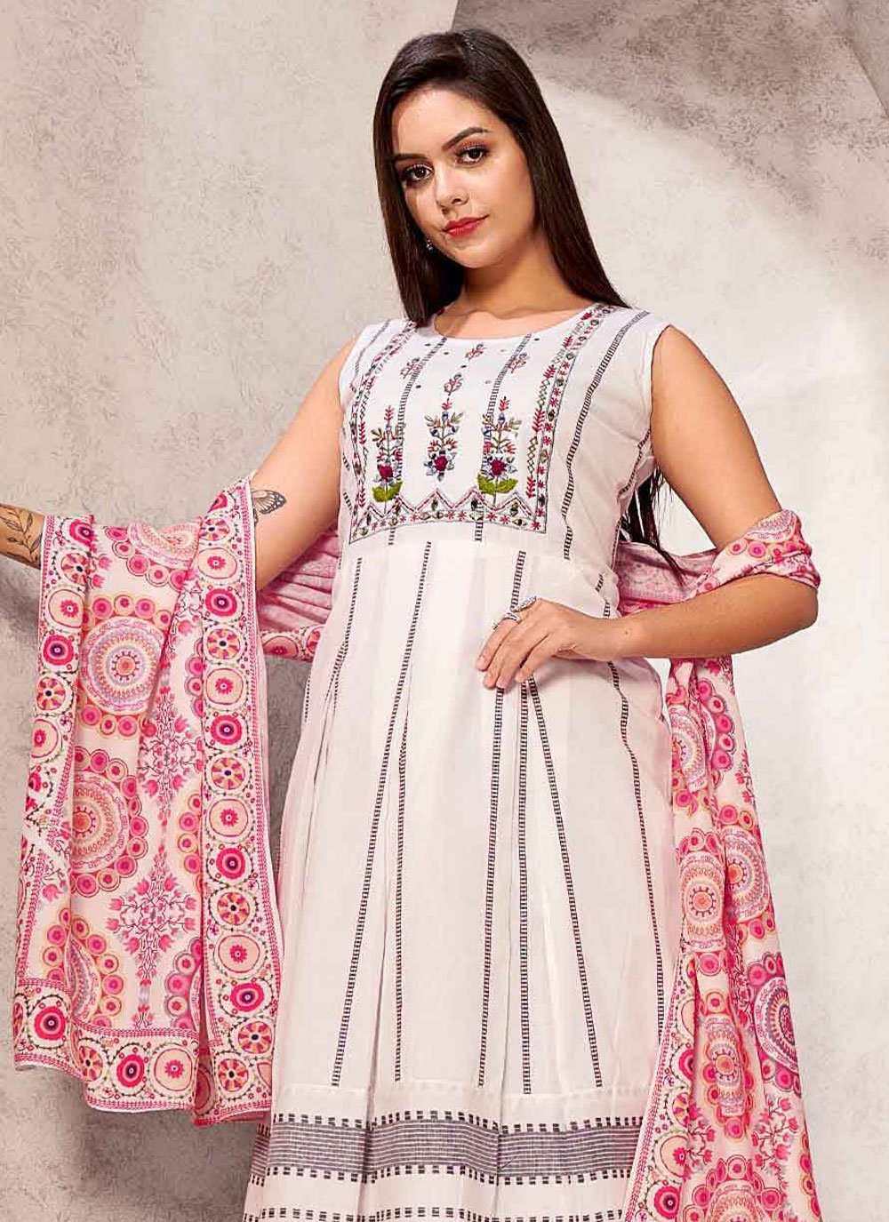 Designer Kurti Cotton Off White Digital Print Kurtis