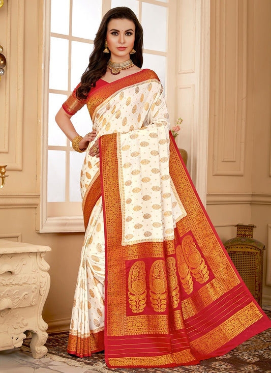 Classic Georgette Off White Weaving Saree