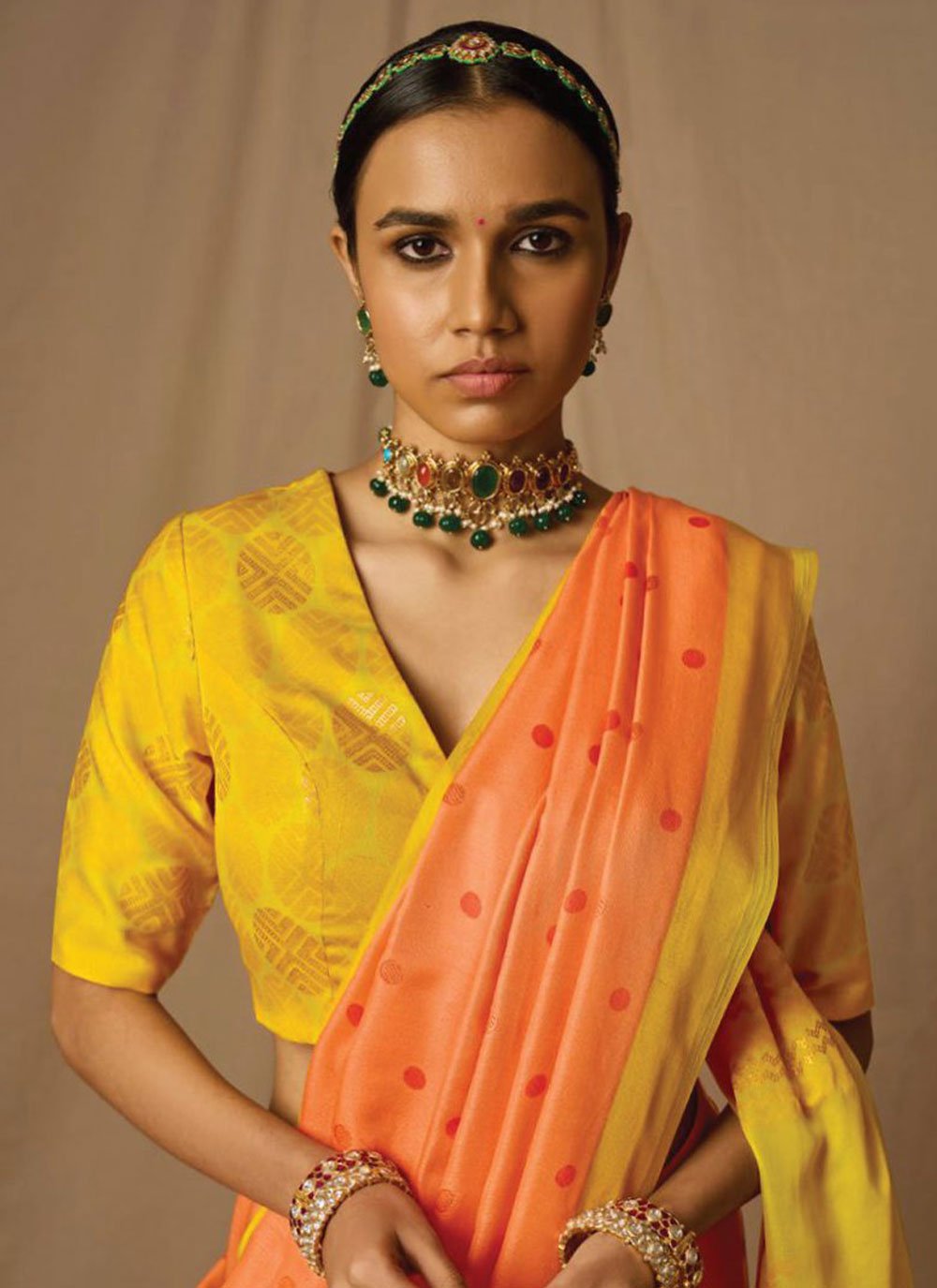 Classic Brasso Orange Yellow Woven Saree