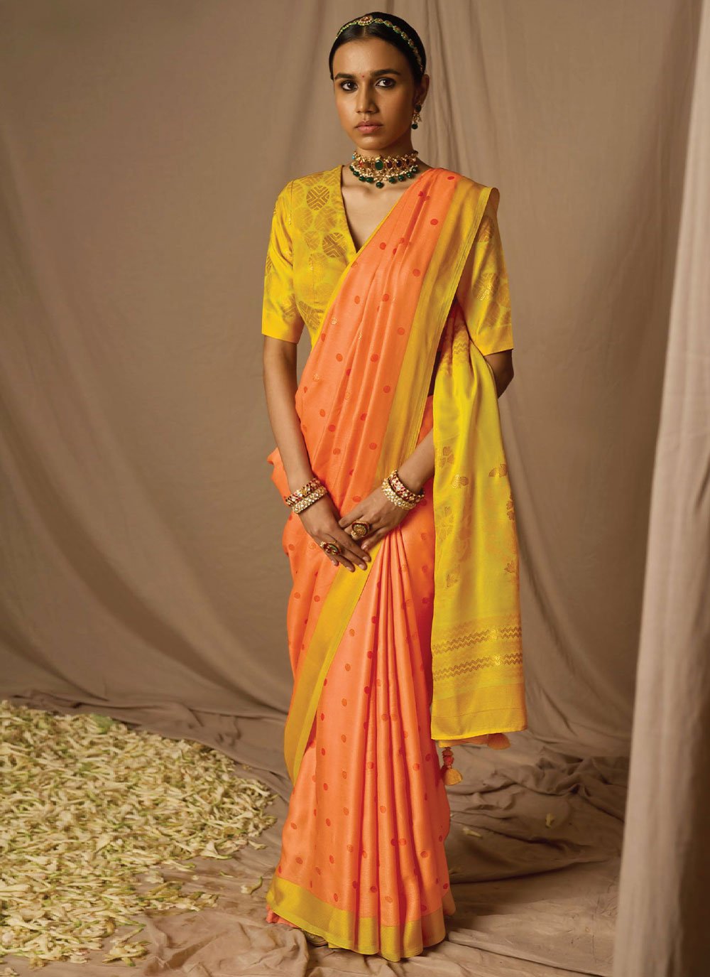 Classic Brasso Orange Yellow Woven Saree