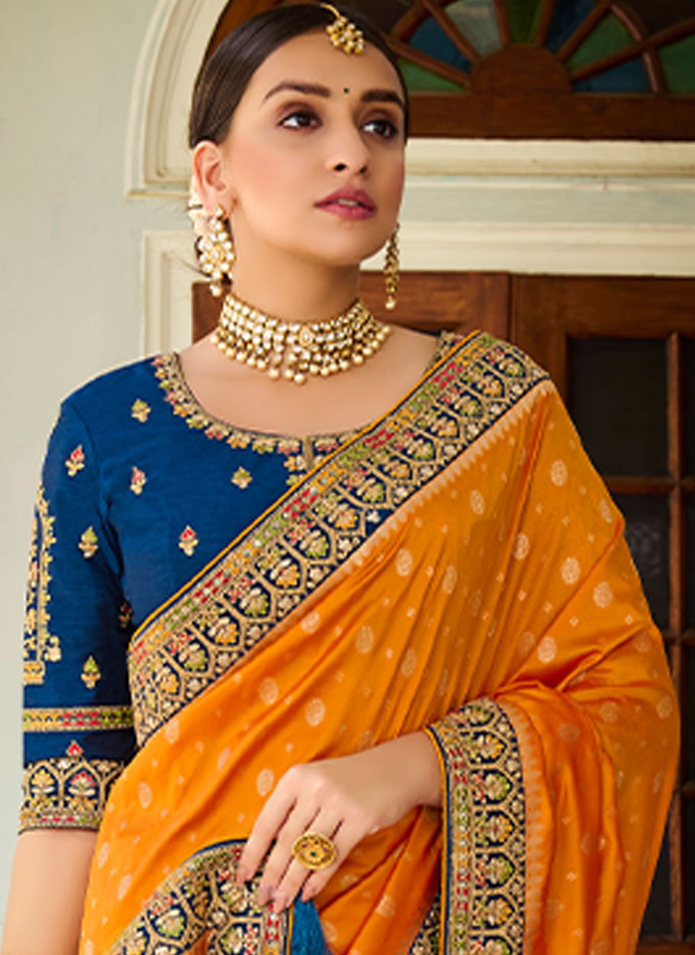 Classic Banarasi Silk Orange Weaving Saree