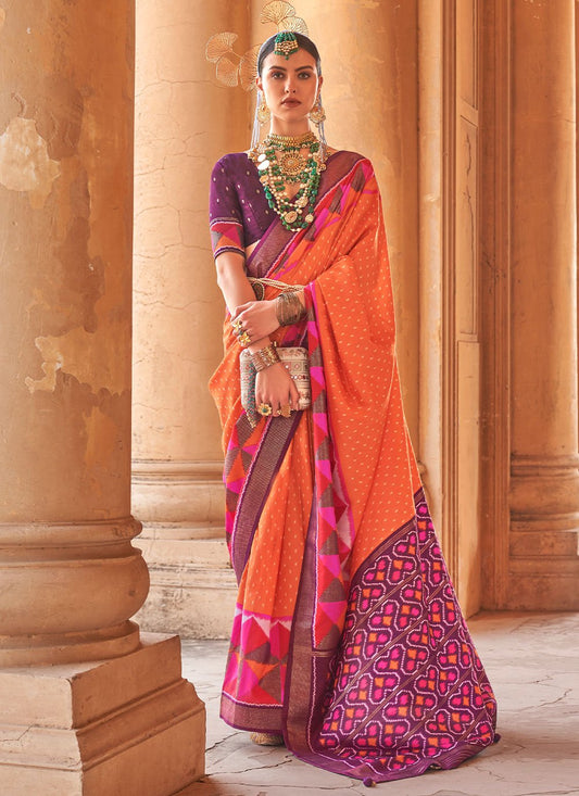 Contemporary Silk Orange Patch Border Saree