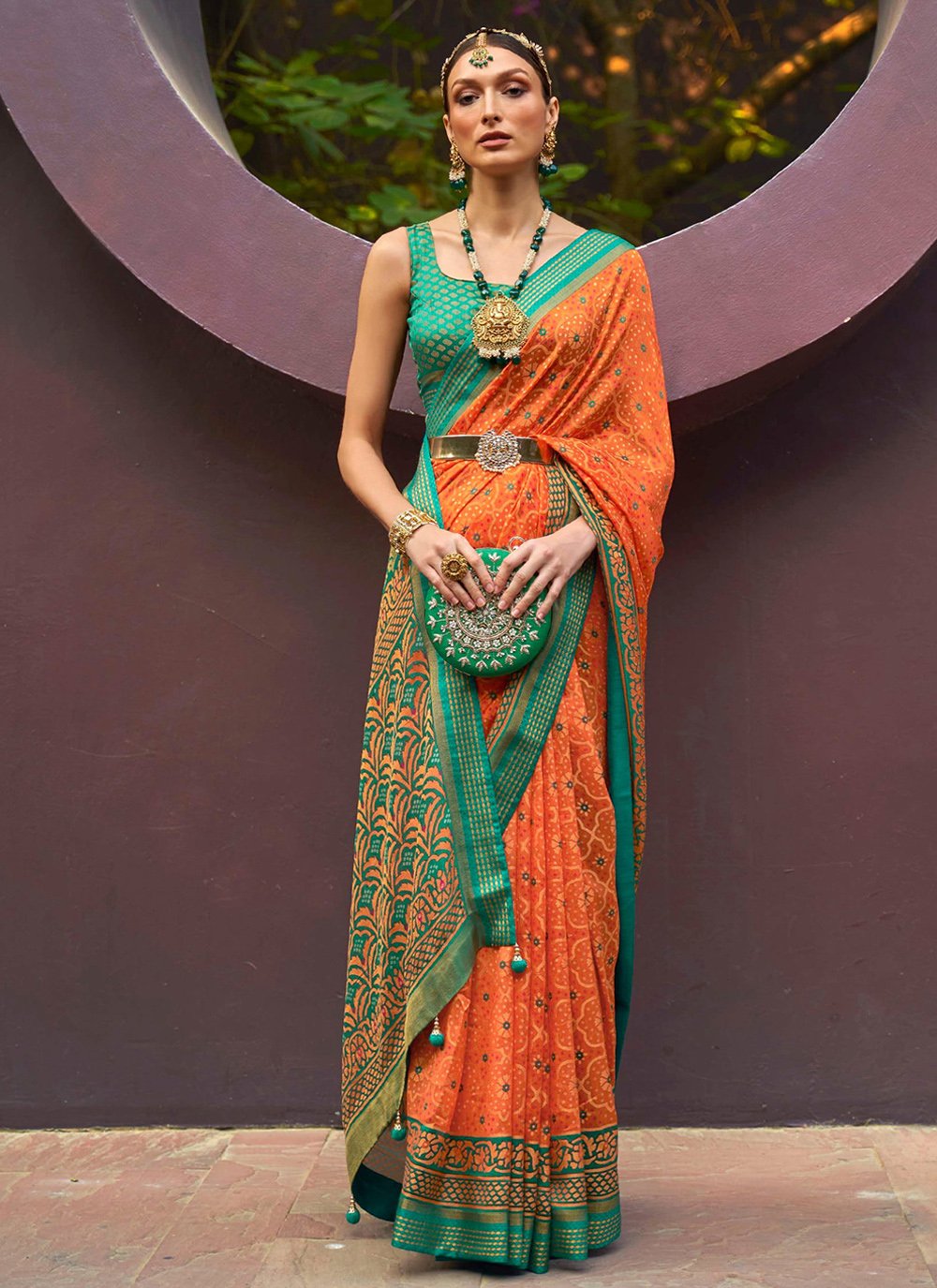 Trendy Saree Brasso Orange Print Saree