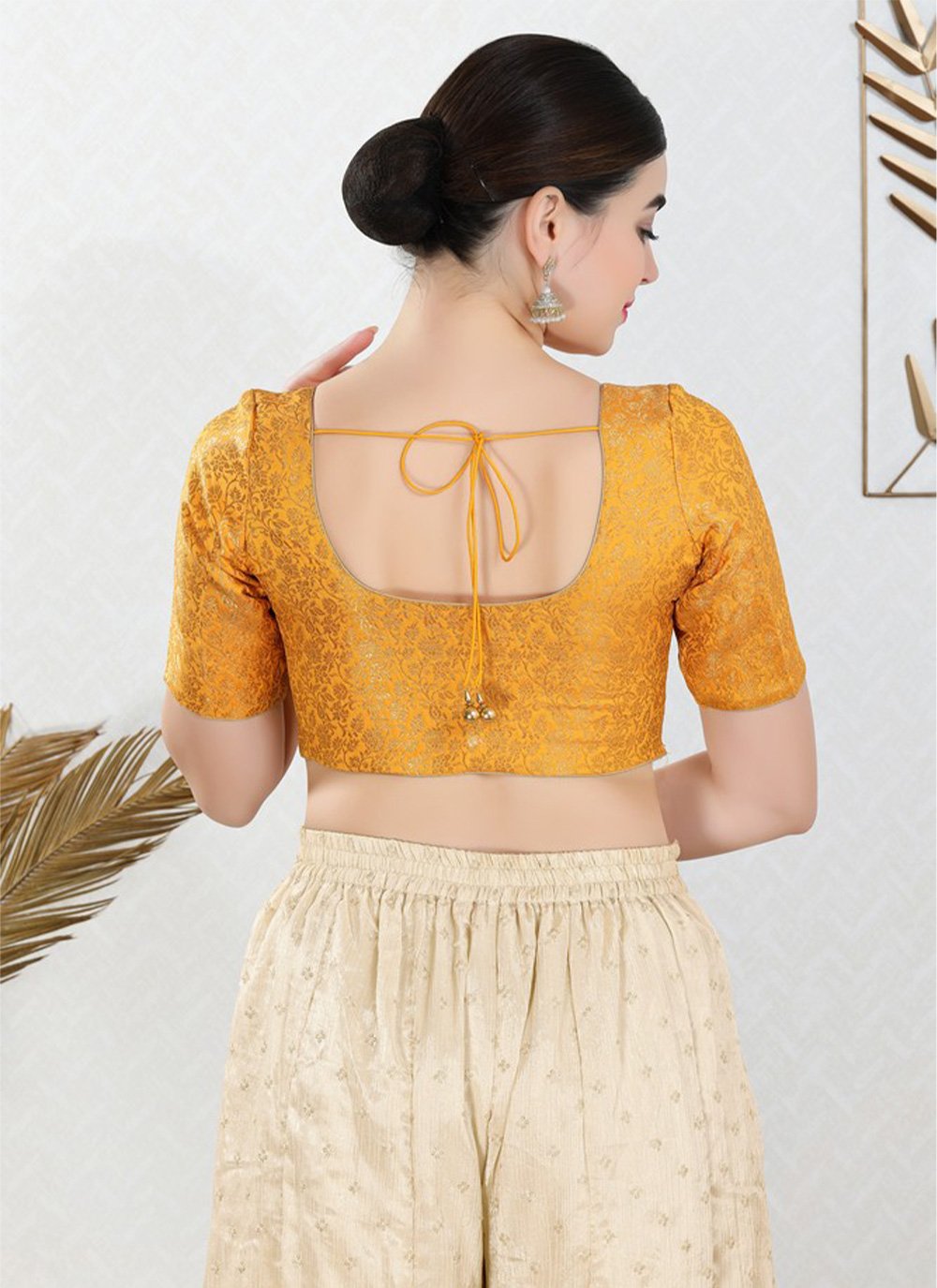 Designer Blouse Jacquard Orange Print Blouse