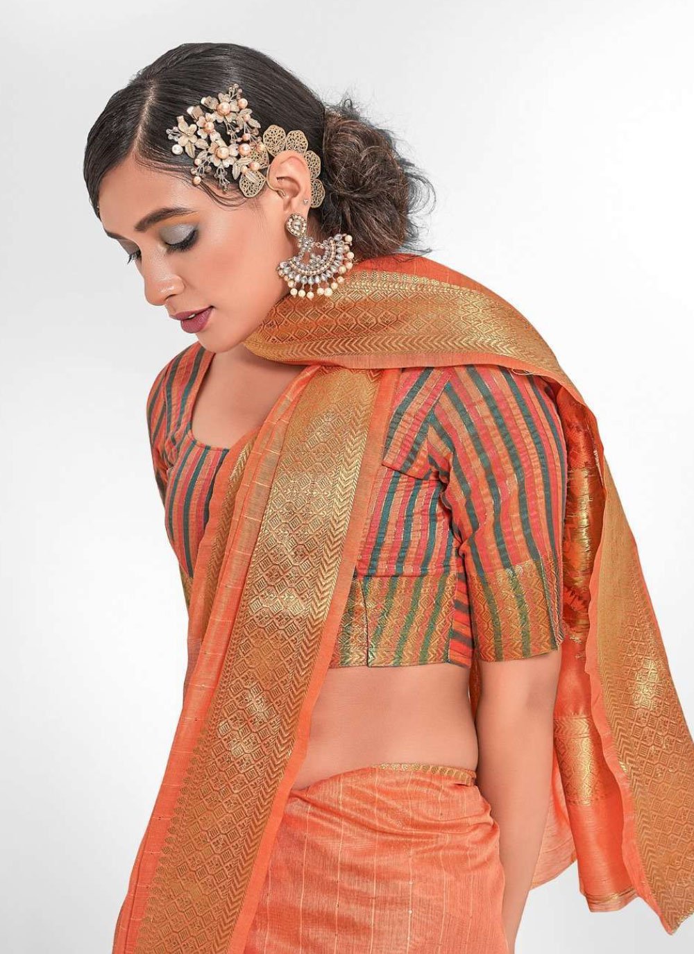 Classic Cotton Orange Sequins Saree