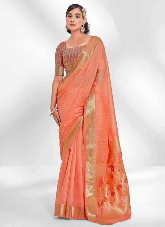 Classic Cotton Orange Sequins Saree