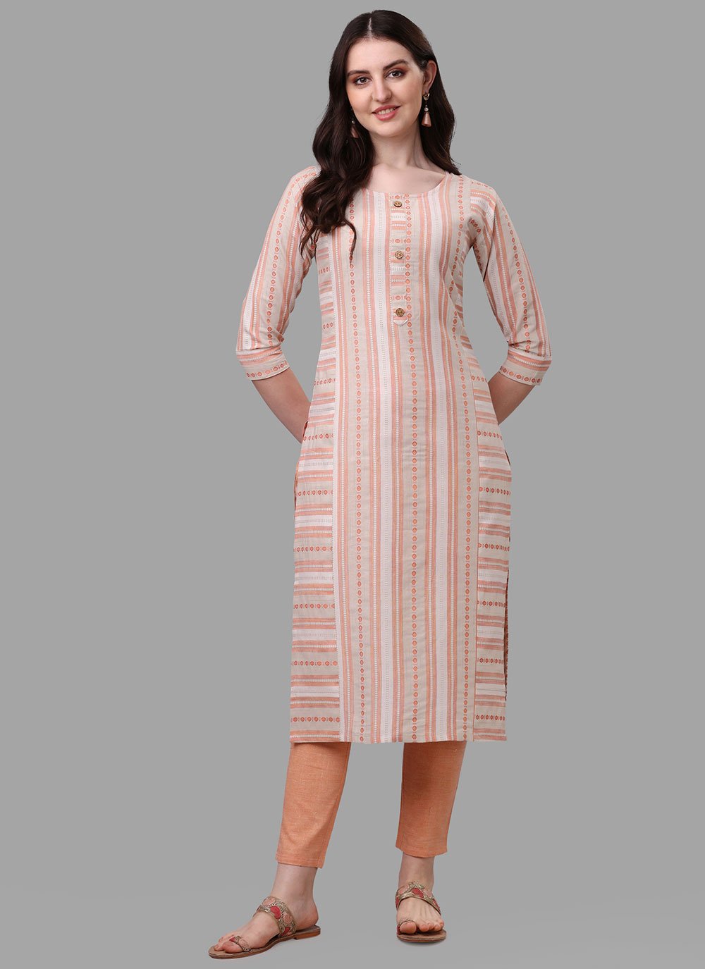 Party Wear Kurti Cotton Orange Weaving Kurtis