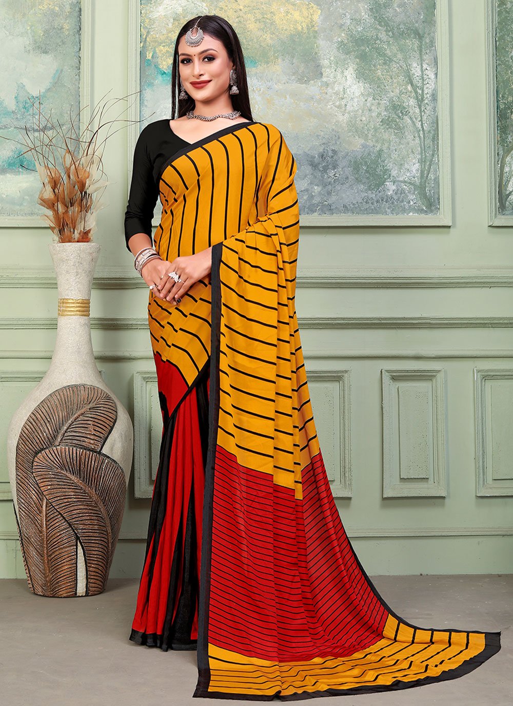 Classic Crepe Silk Orange Print Saree