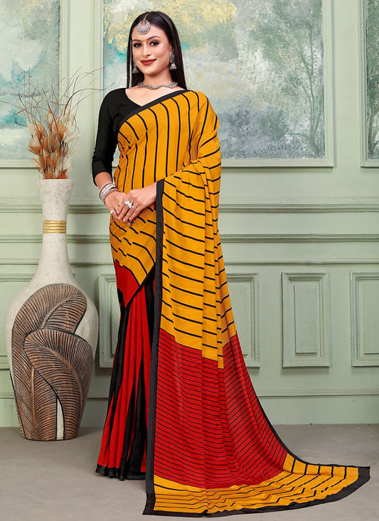 Classic Crepe Silk Orange Print Saree