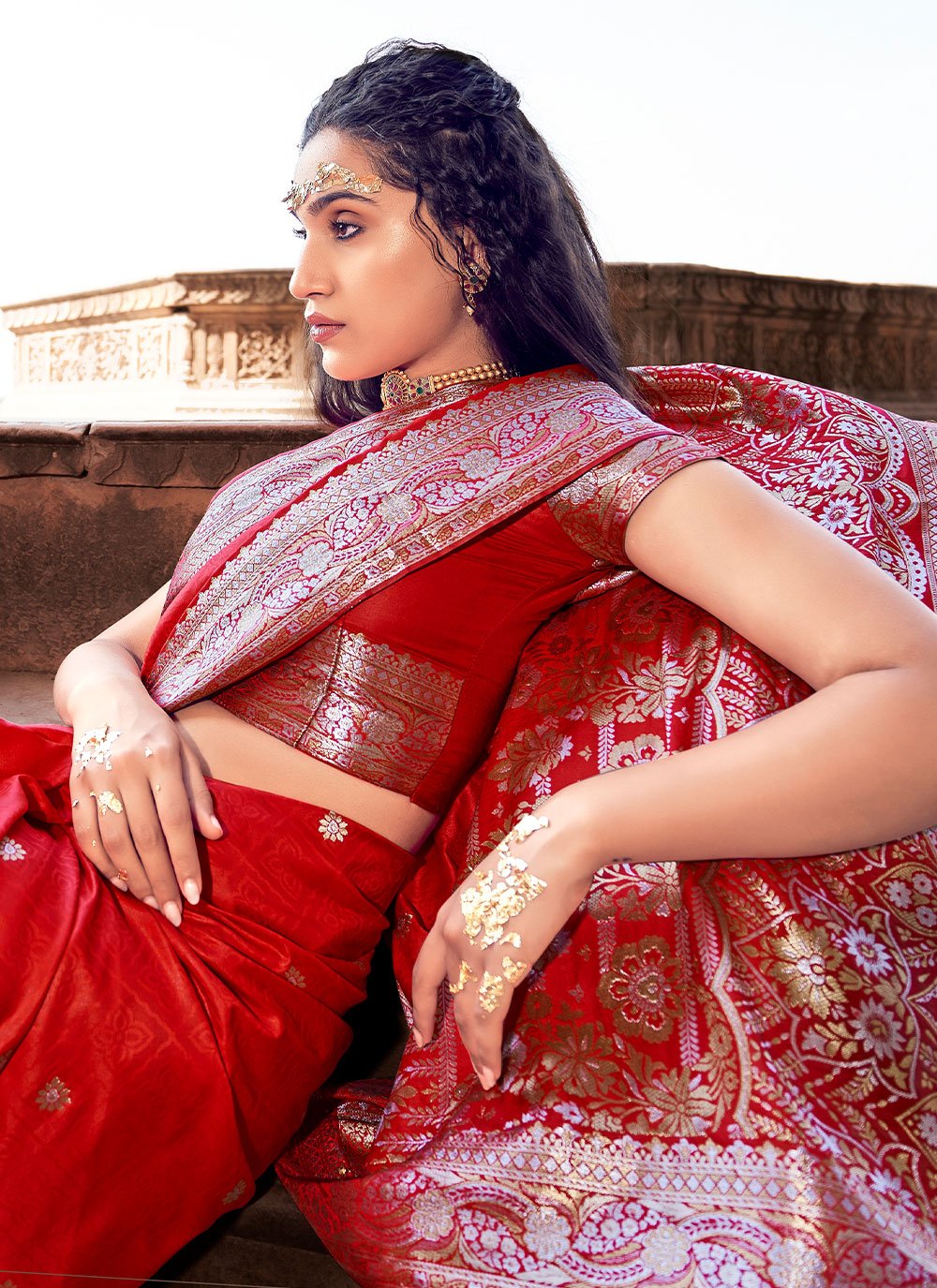 Contemporary Satin Silk Orange Weaving Saree