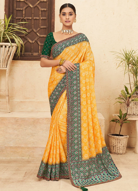 Classic Chinon Orange Bandhej Saree