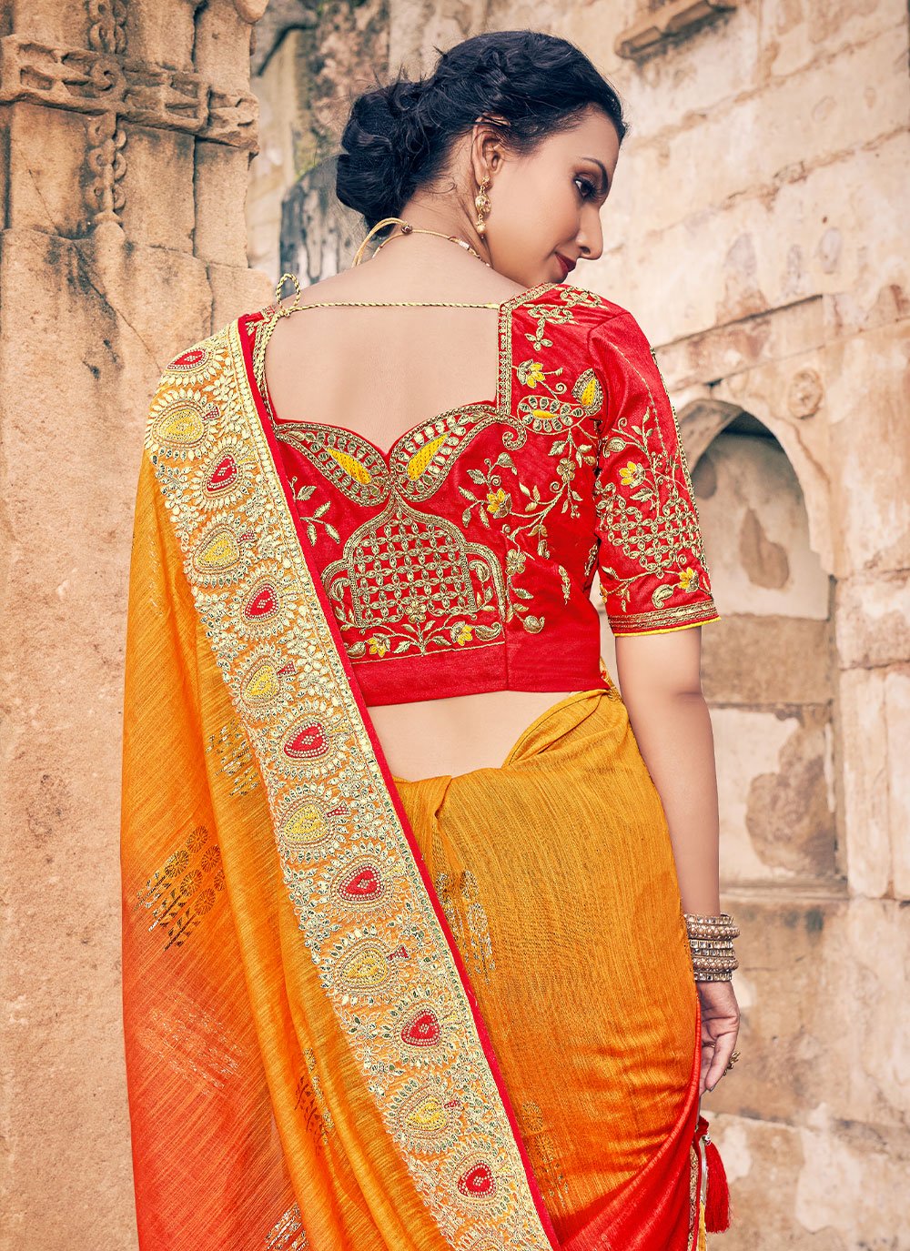 Classic Silk Orange Embroidered Saree