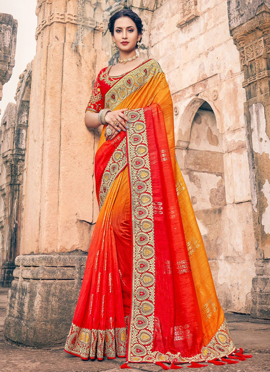 Classic Silk Orange Embroidered Saree