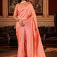 Classic Jacquard Orange Digital Print Saree