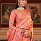 Classic Jacquard Orange Digital Print Saree