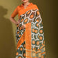 Contemporary Linen Orange Digital Print Saree