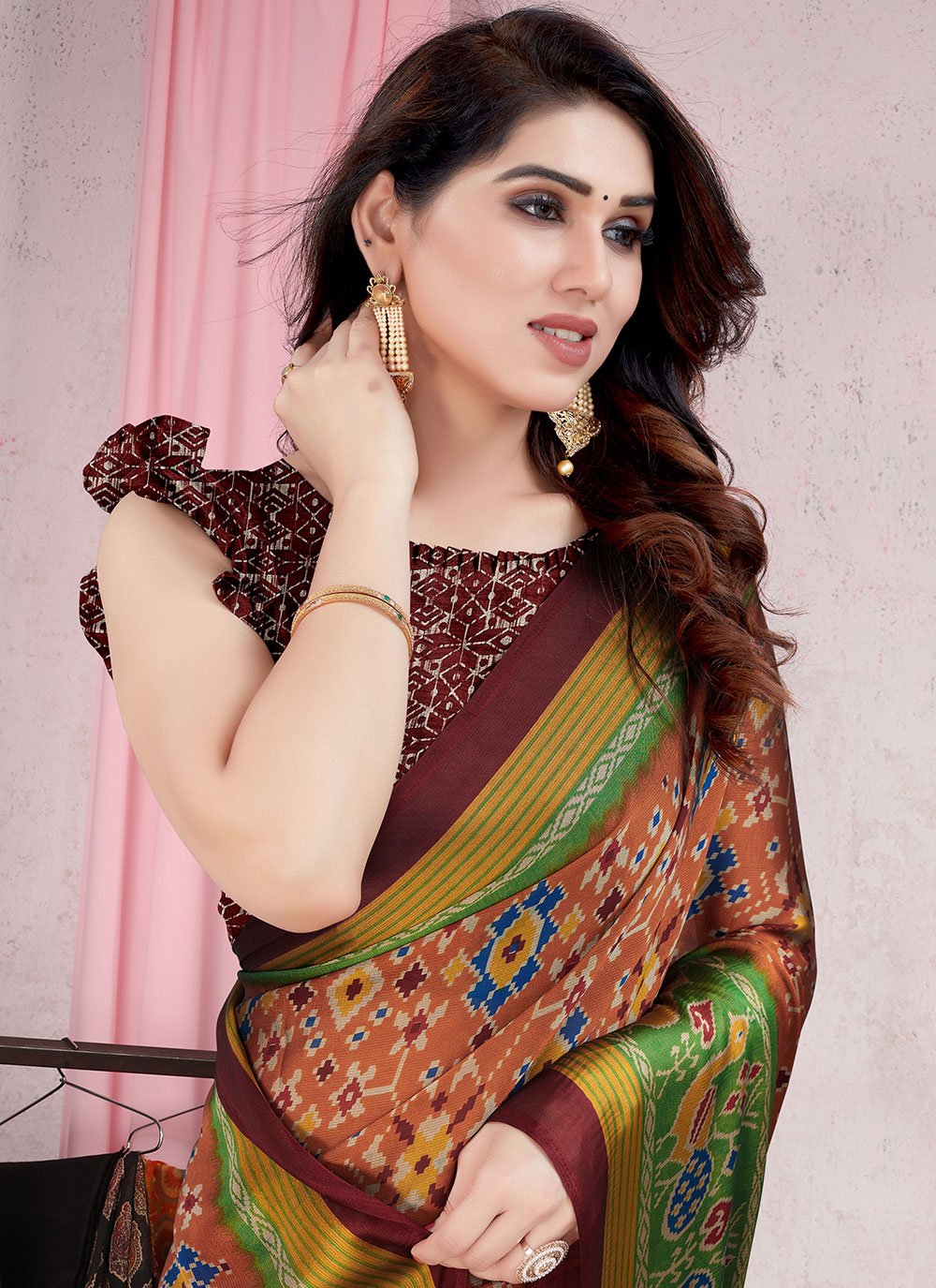 Contemporary Chiffon Orange Patola Print Saree