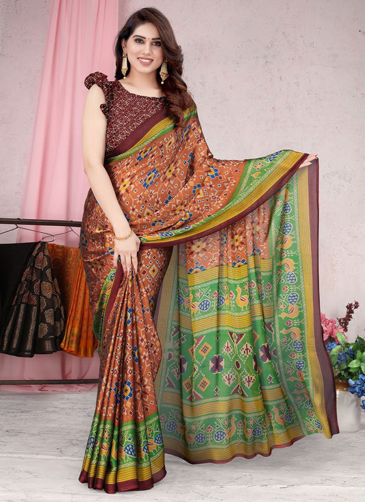 Contemporary Chiffon Orange Patola Print Saree