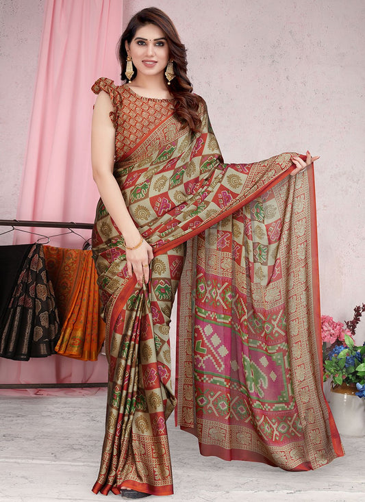Contemporary Chiffon Orange Patola Print Saree