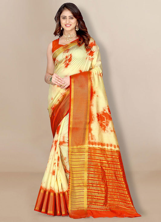 Contemporary Silk Orange Patch Border Saree