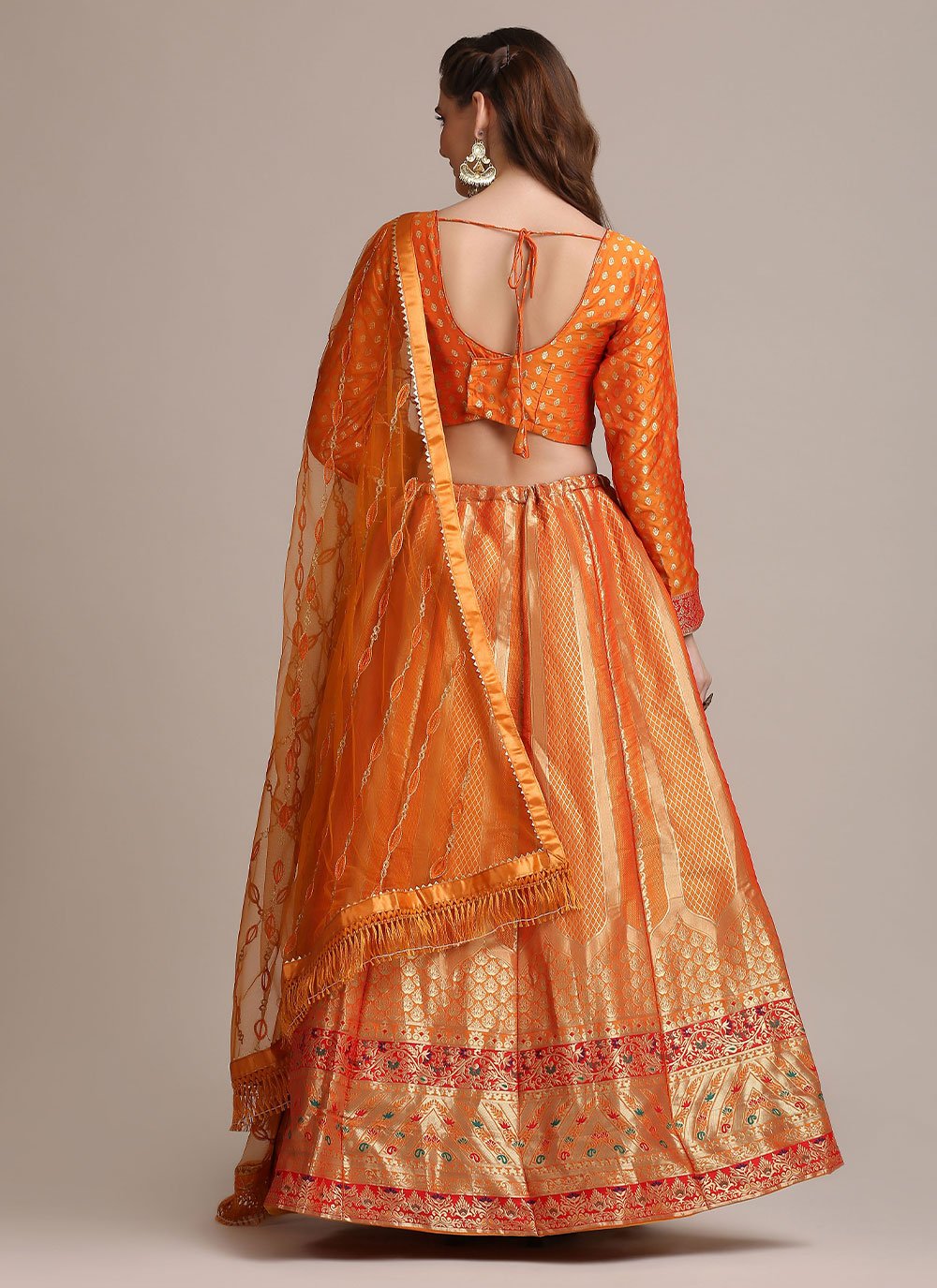 Lehenga Choli Jacquard Silk Orange Woven Lehenga Choli