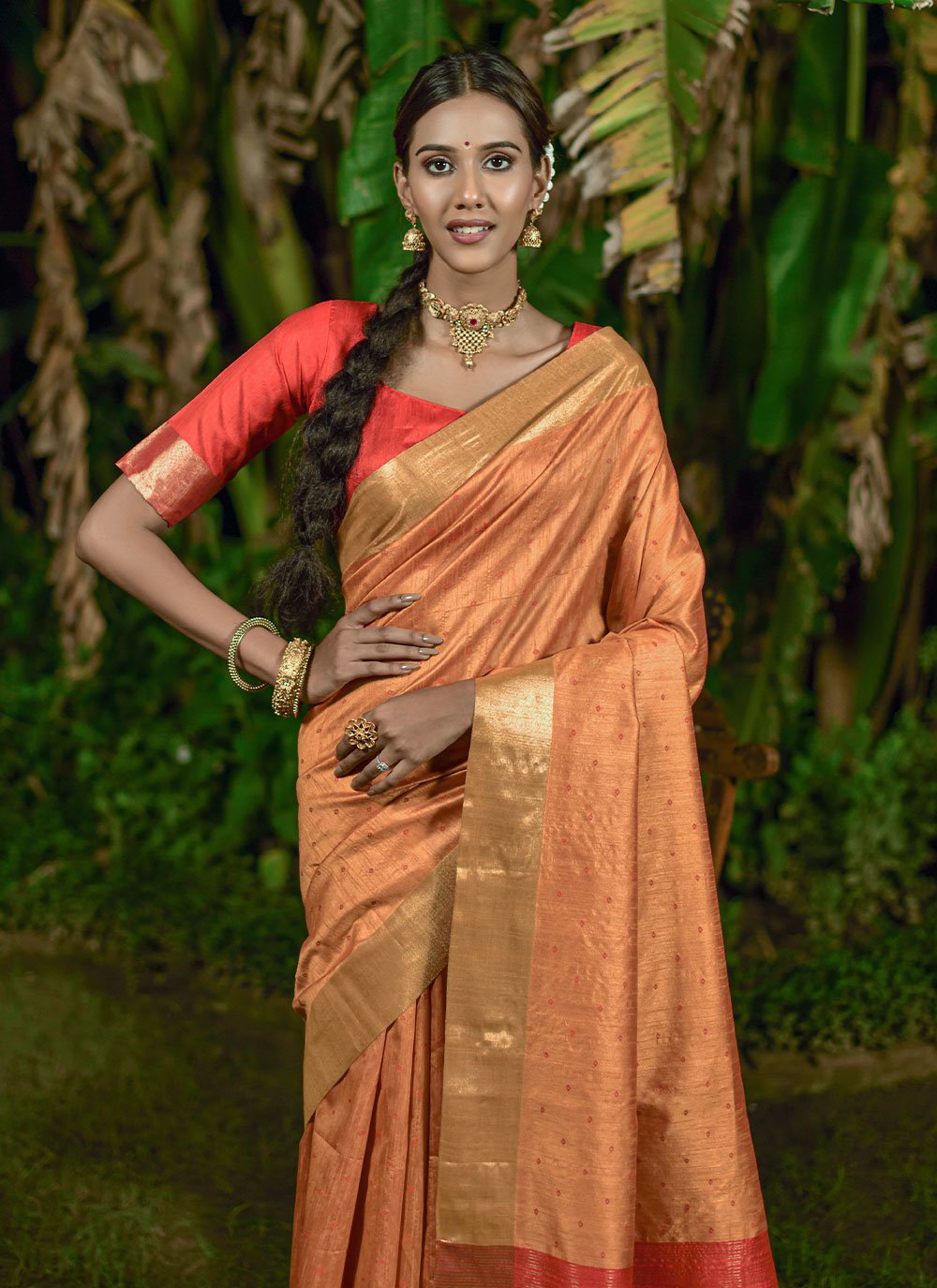 Trendy Saree Raw Silk Orange Woven Saree