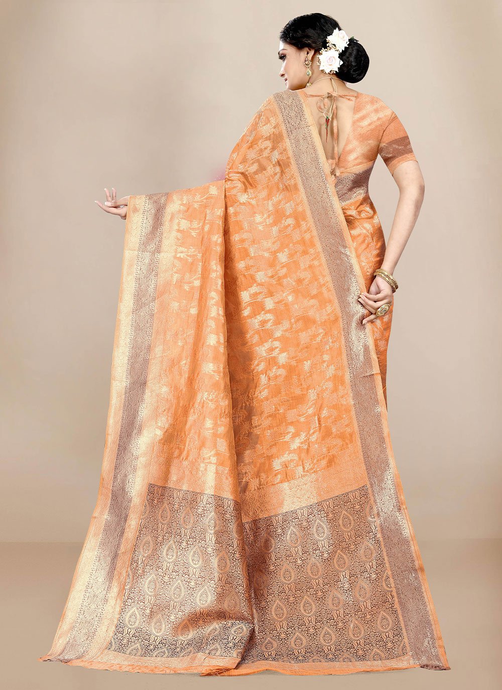 Contemporary Organza Orange Weaving Saree