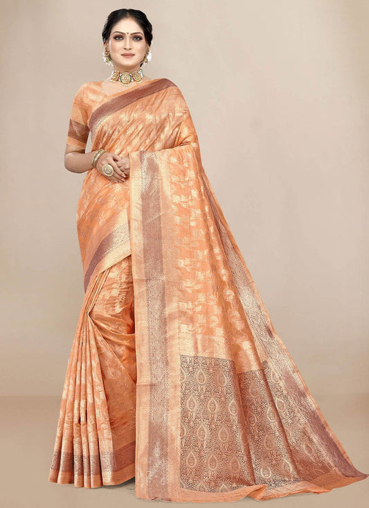 Contemporary Organza Orange Weaving Saree