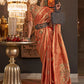 Contemporary Handloom Silk Orange Weaving Saree