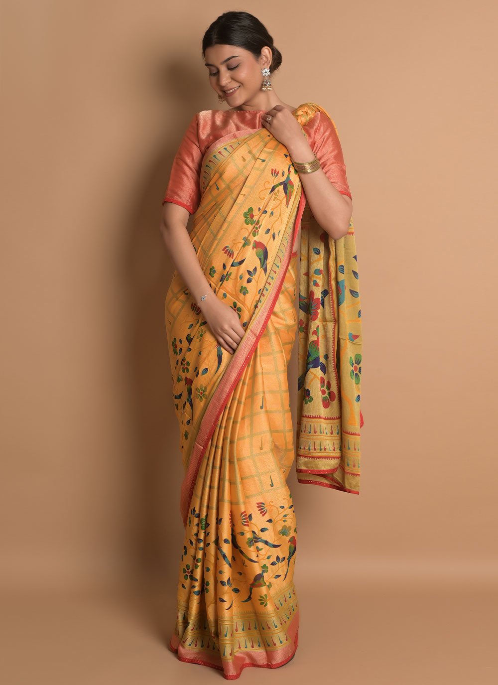 Contemporary Brasso Orange Woven Saree