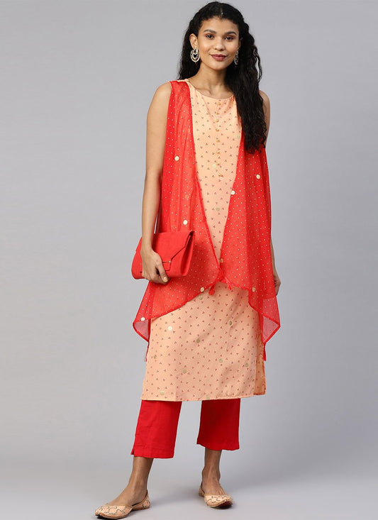 Designer Kurti Crepe Silk Orange Foil Print Kurtis