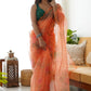 Classic Organza Orange Digital Print Saree