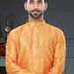 Kurta Pyjama Silk Orange Digital Print Mens