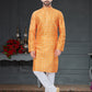 Kurta Pyjama Silk Orange Digital Print Mens