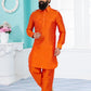 Kurta Pyjama Dupion Silk Orange Plain Mens