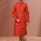 Kurta Pyjama Dupion Silk Orange Embroidered Mens