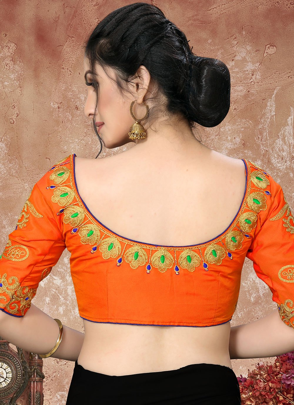 Designer Blouse Silk Orange Embroidered Blouse