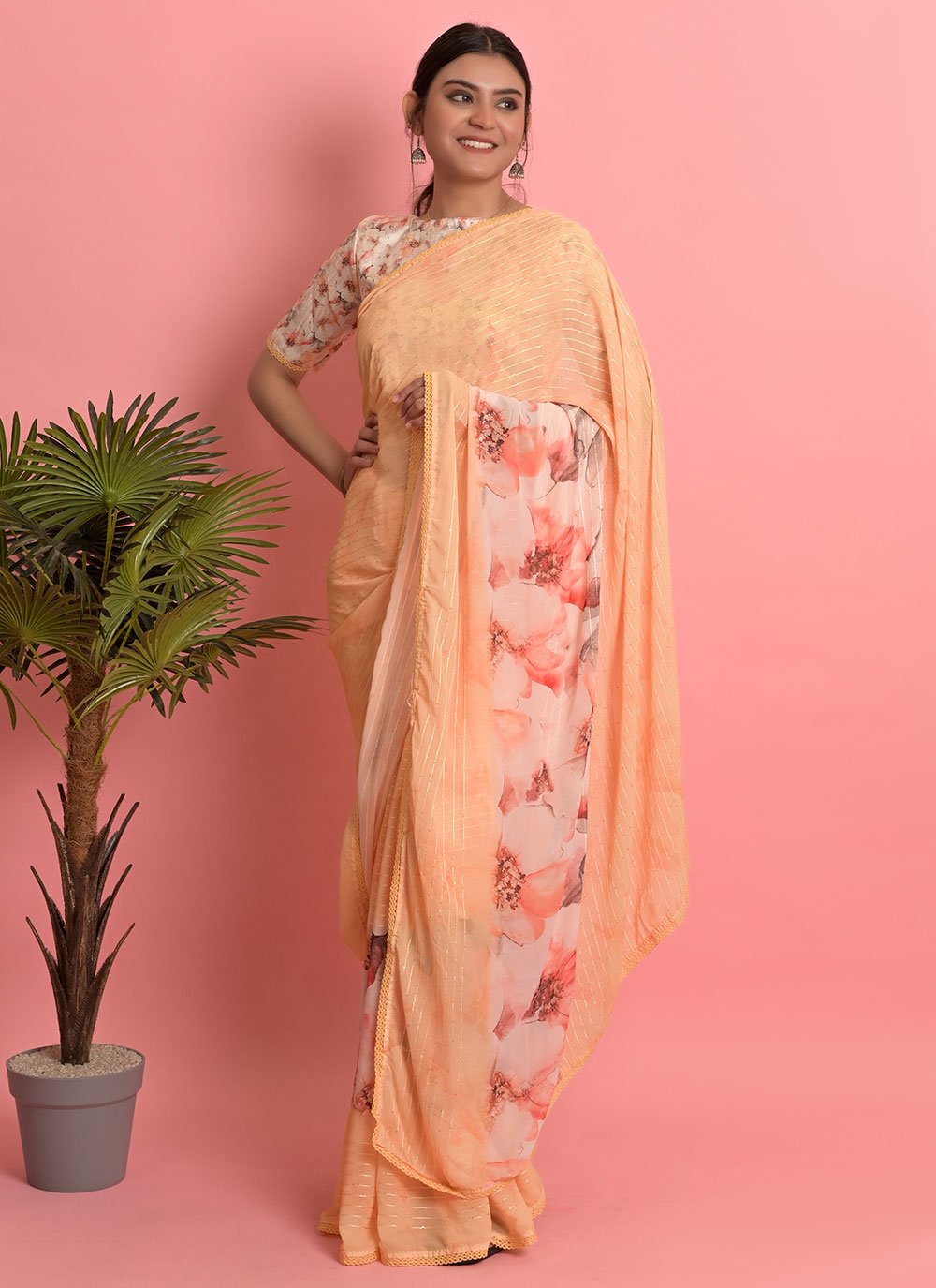 Trendy Saree Weight Less Orange Digital Print Saree