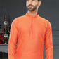 Kurta Pyjama Cotton Jacquard Orange Fancy Work Mens