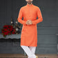 Kurta Pyjama Cotton Jacquard Orange Fancy Work Mens