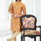 Kurta Pyjama Banarasi Silk Orange Digital Print Mens