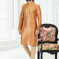 Kurta Pyjama Banarasi Silk Orange Digital Print Mens