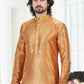 Kurta Pyjama Banarasi Silk Orange Digital Print Mens