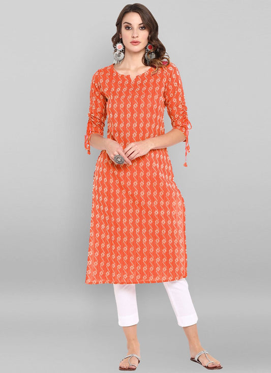 Casual Kurti Cotton Orange Woven Kurtis