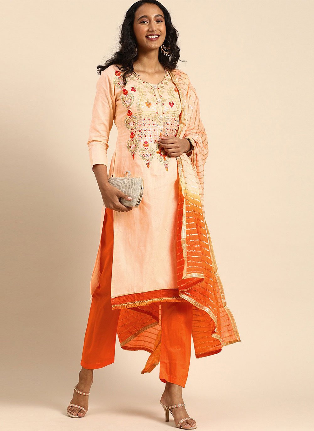 Trendy Suit Cotton Orange Embroidered Salwar Kameez
