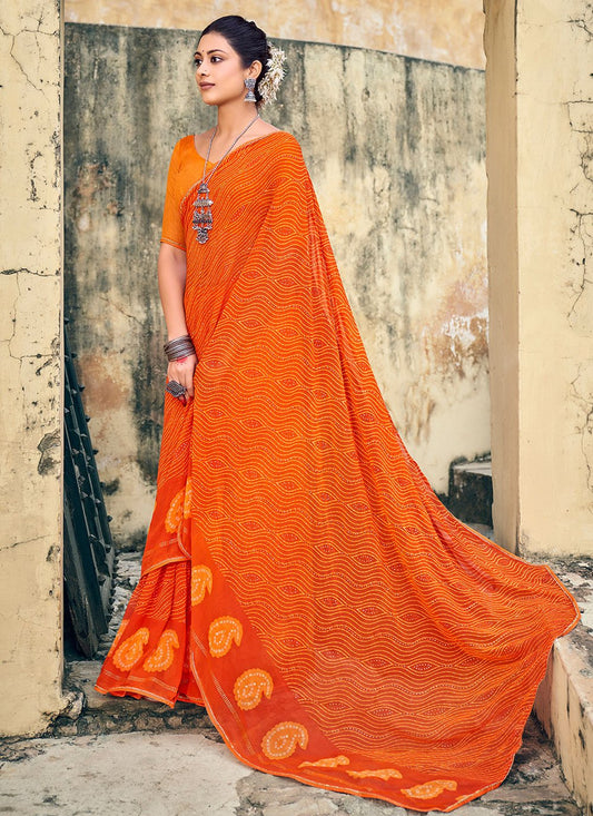 Trendy Saree Chiffon Orange Foil Print Saree